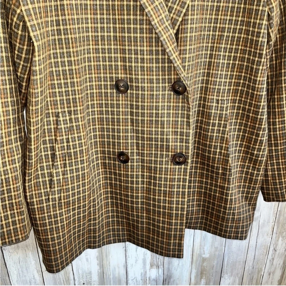 Madewell Caldwell Blazer Mandell Plaid Double Breasted Brown Tan Size L - Picture 5 of 7